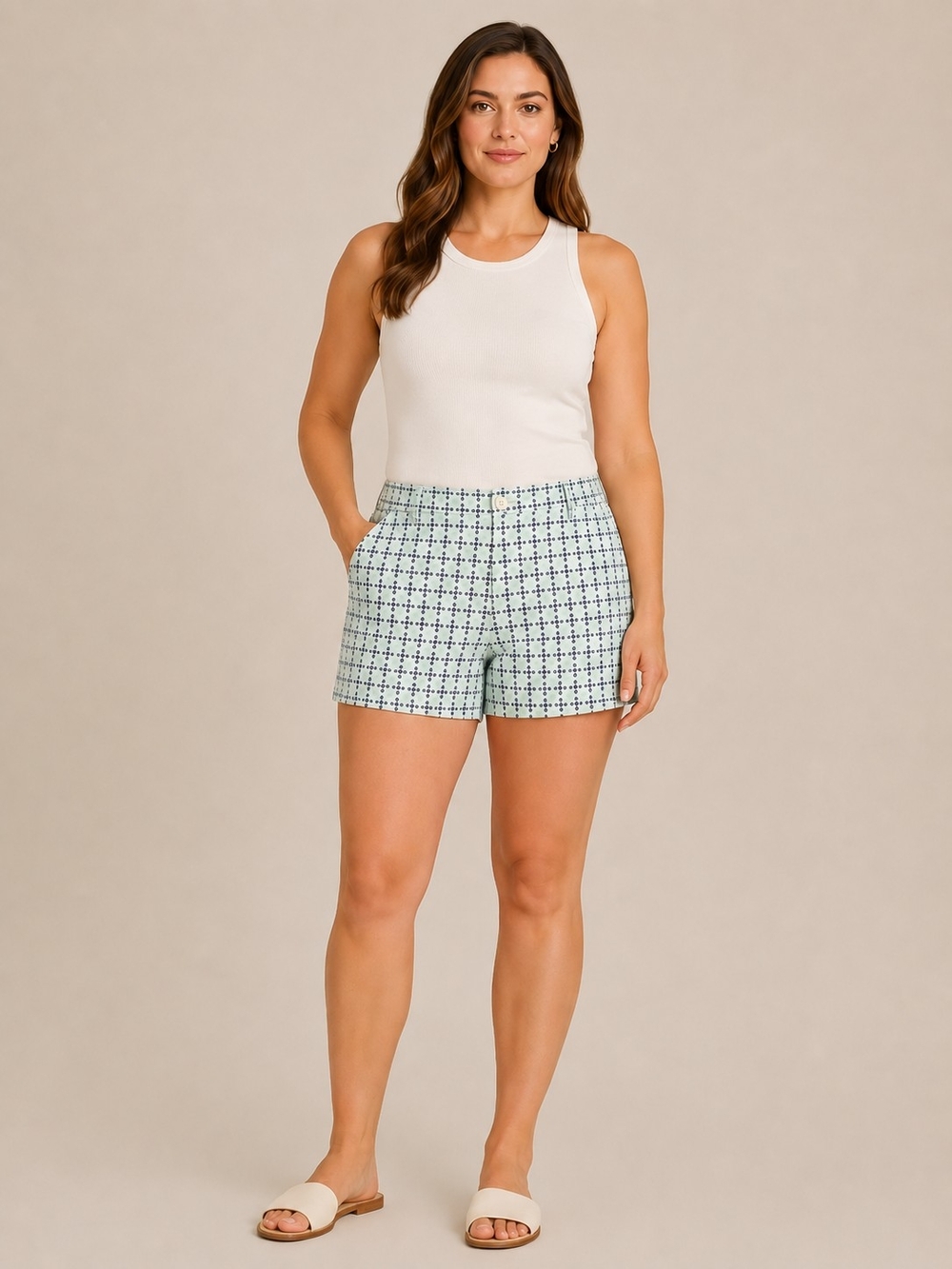 Banana Republic Mint and Navy Printed Women's Shorts Preppy Coastal Size 10